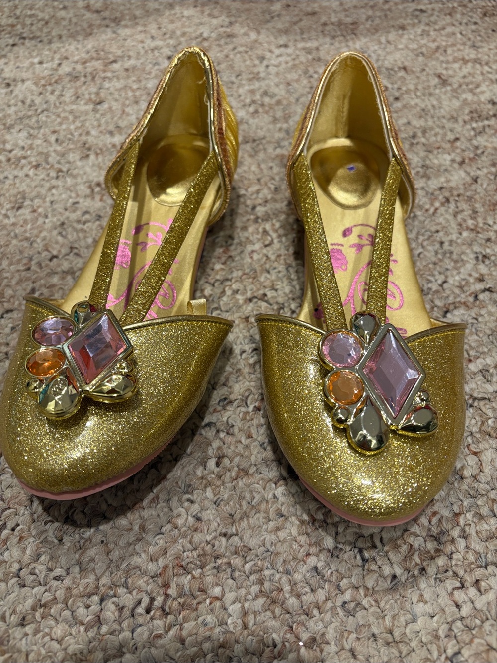 Gold Glitter Disney Belle Gemstone dress up shoes